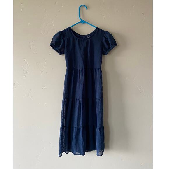 Wonder Nation Girls Navy Blue Swiss Dots Tiered Maxi Dress- Size M (7-8) - Picture 1 of 3